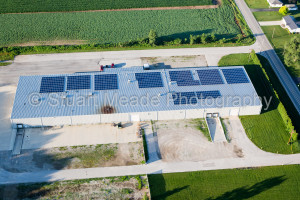 Solar cells on Roof in Aerial photo by Stuart Meade Photography